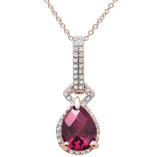Muse Jewelry 2.23cts 10k Rose Gold Pear Rhodolite & Diamond Pendant Necklace 17" Long