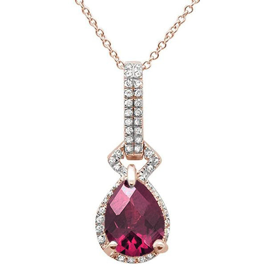 Muse Jewelry 2.23cts 10k Rose Gold Pear Rhodolite & Diamond Pendant Necklace 17" Long