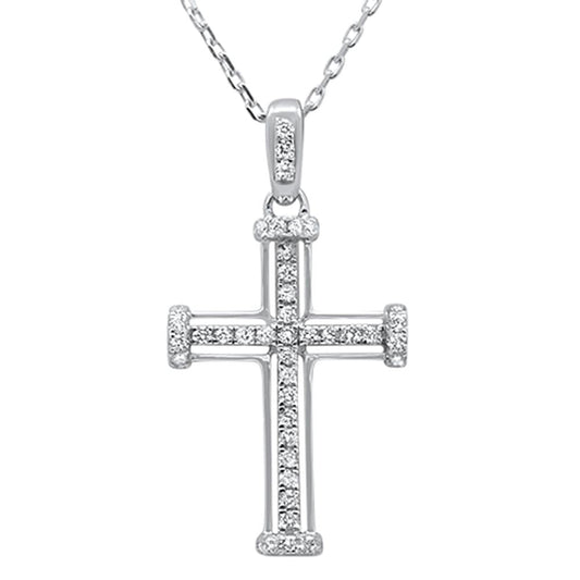 Muse Jewelry .19ct 14k White Gold Diamond Cross Pendant Necklace 18" Long