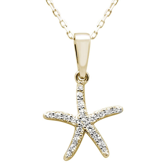 Muse Jewelry .15ct 14k Yellow Gold Diamond Starfish Pendant Necklace 18" Long