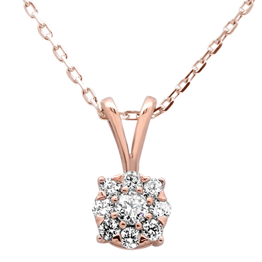 Muse Jewelry .26ct 14k Rose Gold Diamond Solitaire Cluster Pendant Necklace 18" Long