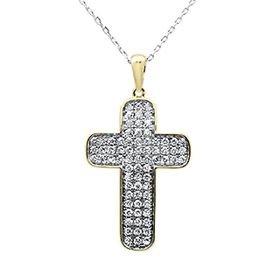 Muse Jewelry .99ct F SI 10K Yellow Gold Micro Pave Diamond Cross Pendant Necklace 18" Long