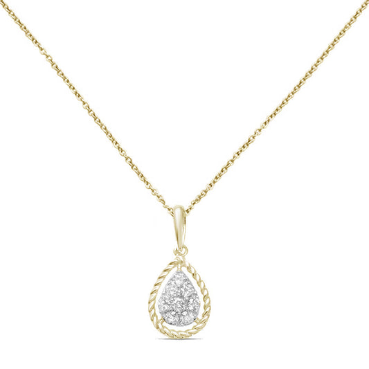 Muse Jewelry .20ct 10K Yellow Gold Teardrop Pear Shape Diamond Pendant Necklace 18"