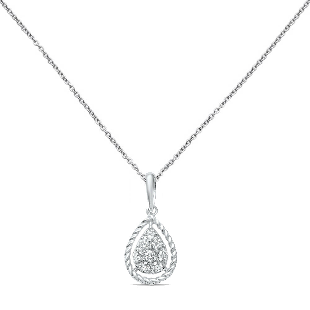 Muse Jewelry .21ct F SI 10K White Gold Diamond Teardrop Pear Shape Drop Pendant Necklace 18"