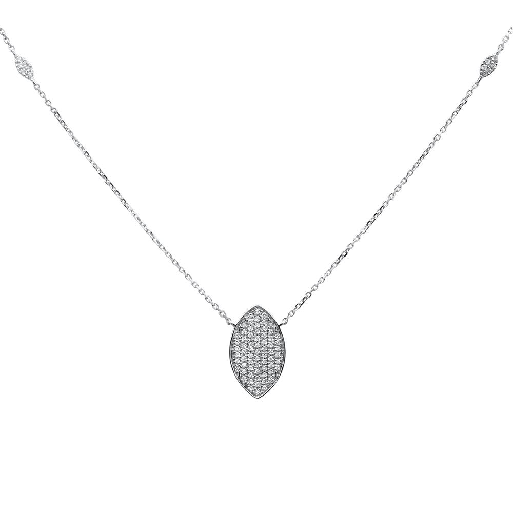 Muse Jewelry .26ct 14k White Gold Diamond Marquise Shape Modern Pendant Necklace 18"