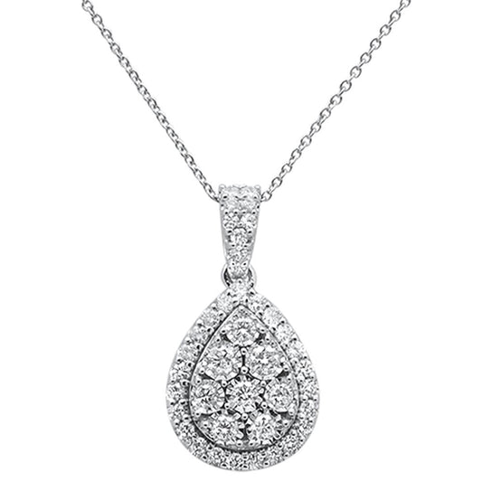 Muse Jewelry 1.06ct 14k White Gold Diamond Teardrop Pendant Necklace 18" Long