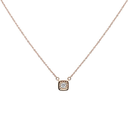 Muse Jewelry .10ct 14k Rose Gold Diamond Bezel Solitaire Pendant Necklace 18"