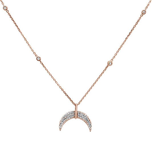 Muse Jewelry .23ct 14k Rose Gold Crescent Moon Diamond Pendant Necklace 18"