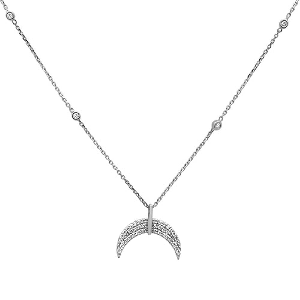 Muse Jewelry .22ct 14k White Gold Crescent Moon Diamond Pendant Necklace 18"