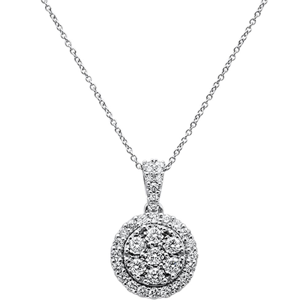 Muse Jewelry 1.0ct 14k White Gold Halo Bezel Round Diamond Pendant Necklace 18"