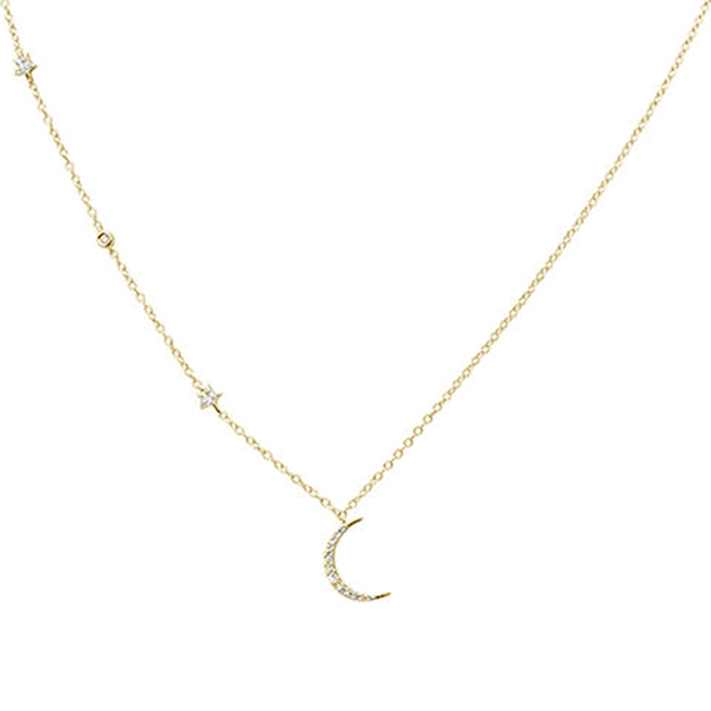 Muse Jewelry .10ct G SI 14kt Yellow Gold Diamond Crescent Moon & Stars Necklace Pendant