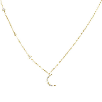 Muse Jewelry .10ct G SI 14kt Yellow Gold Diamond Crescent Moon & Stars Necklace Pendant