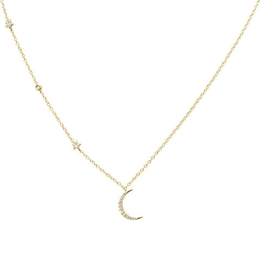 Muse Jewelry .10ct G SI 14kt Yellow Gold Diamond Crescent Moon & Stars Necklace Pendant