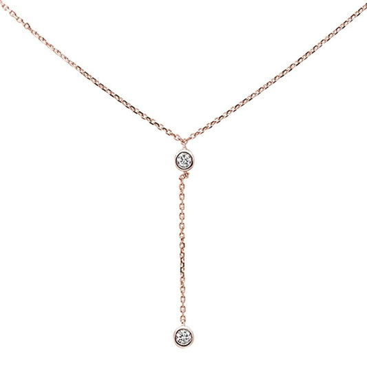 Muse Jewelry .13ct 14k Rose Gold Diamond Lariat Drop Pendant Necklace 18" Long