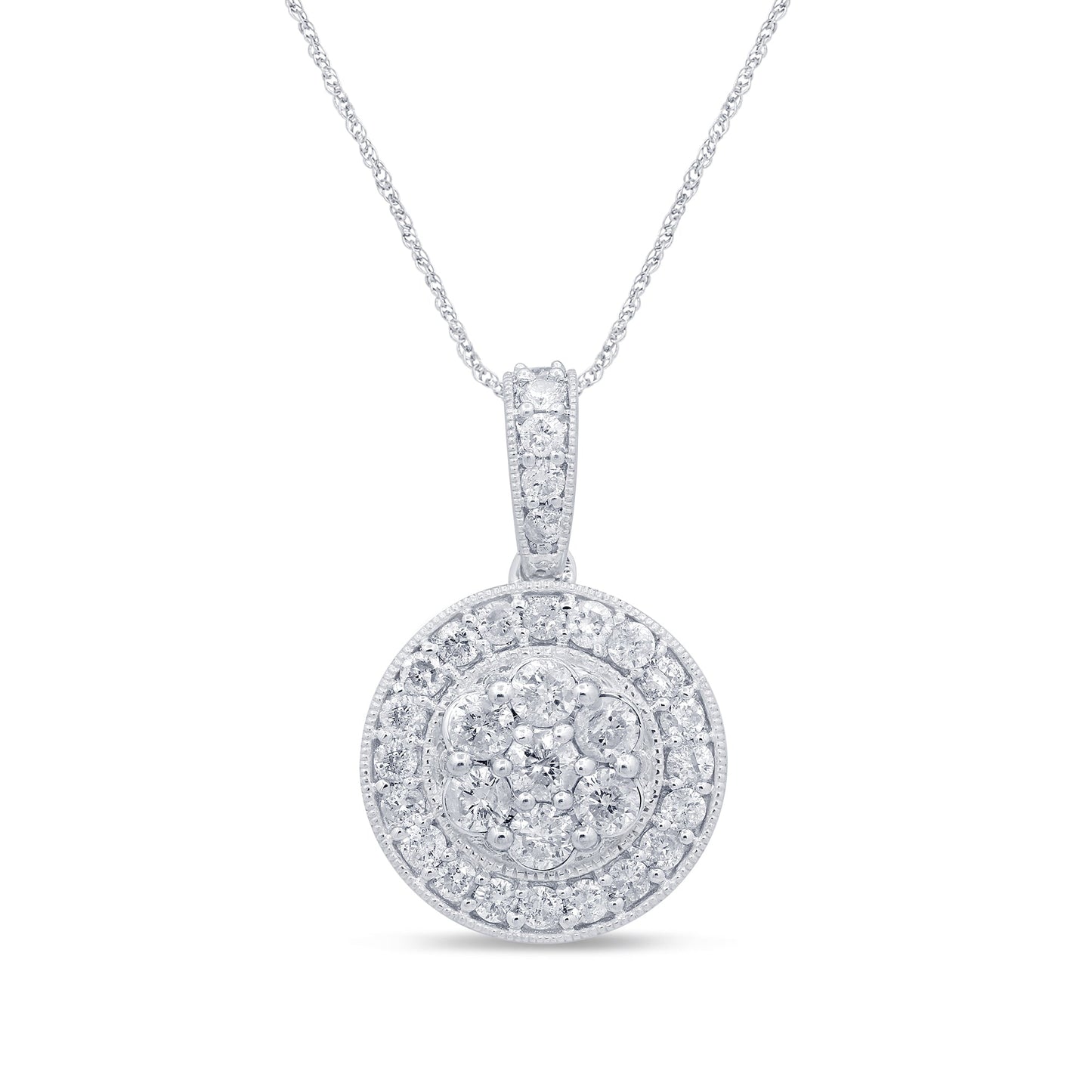 Muse Jewelry .97ct 14k White Gold Diamond Halo Round Bezel Pendant Necklace 18"