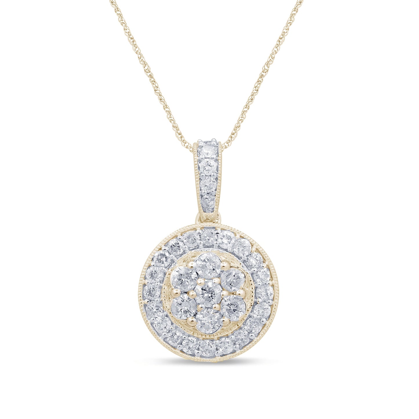 Muse Jewelry 1.02ct 14k Yellow Gold Diamond Round Pendant Necklace 18" Long