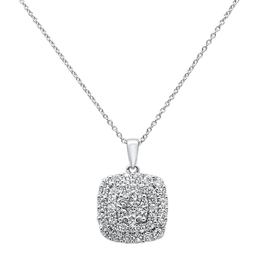 Muse Jewelry .97ct 14k White Gold Diamond Square Shaped Pendant Necklace 18" Long