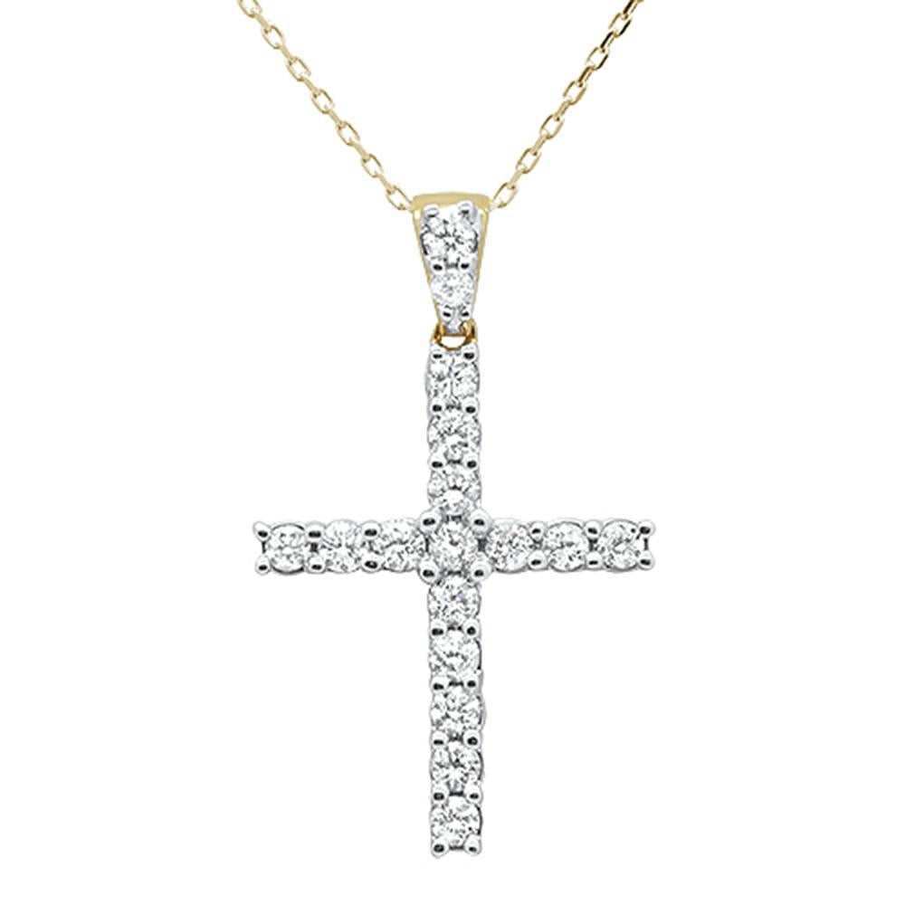 Muse Jewelry 1.00ct 14k Yellow Gold Diamond Micro Pave Cross Pendant Necklace 18" Long Chain