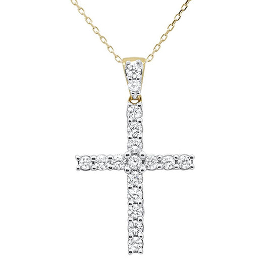 Muse Jewelry 1.00ct 14k Yellow Gold Diamond Micro Pave Cross Pendant Necklace 18" Long Chain