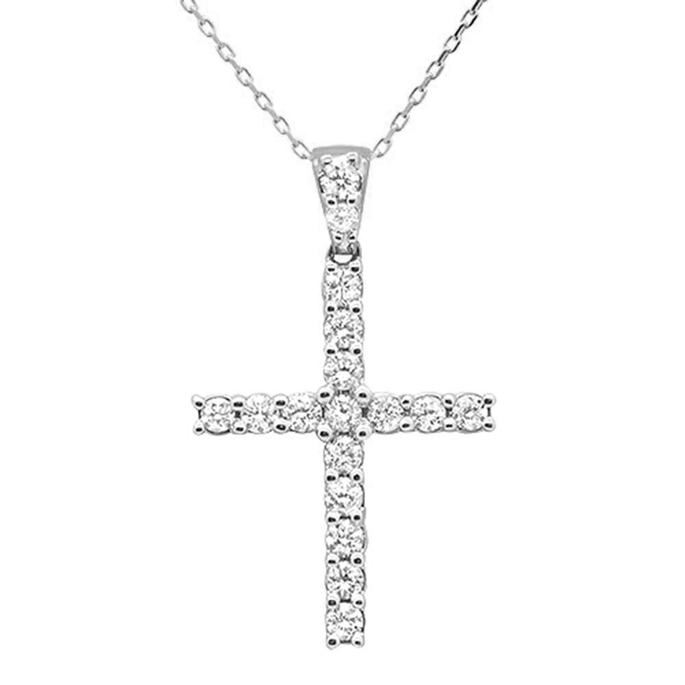 Muse Jewelry .96ct 10K White Gold Round Diamond Cross Pendant Necklace 18"