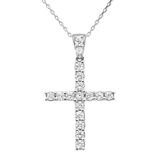 Muse Jewelry .96ct 10K White Gold Round Diamond Cross Pendant Necklace 18"