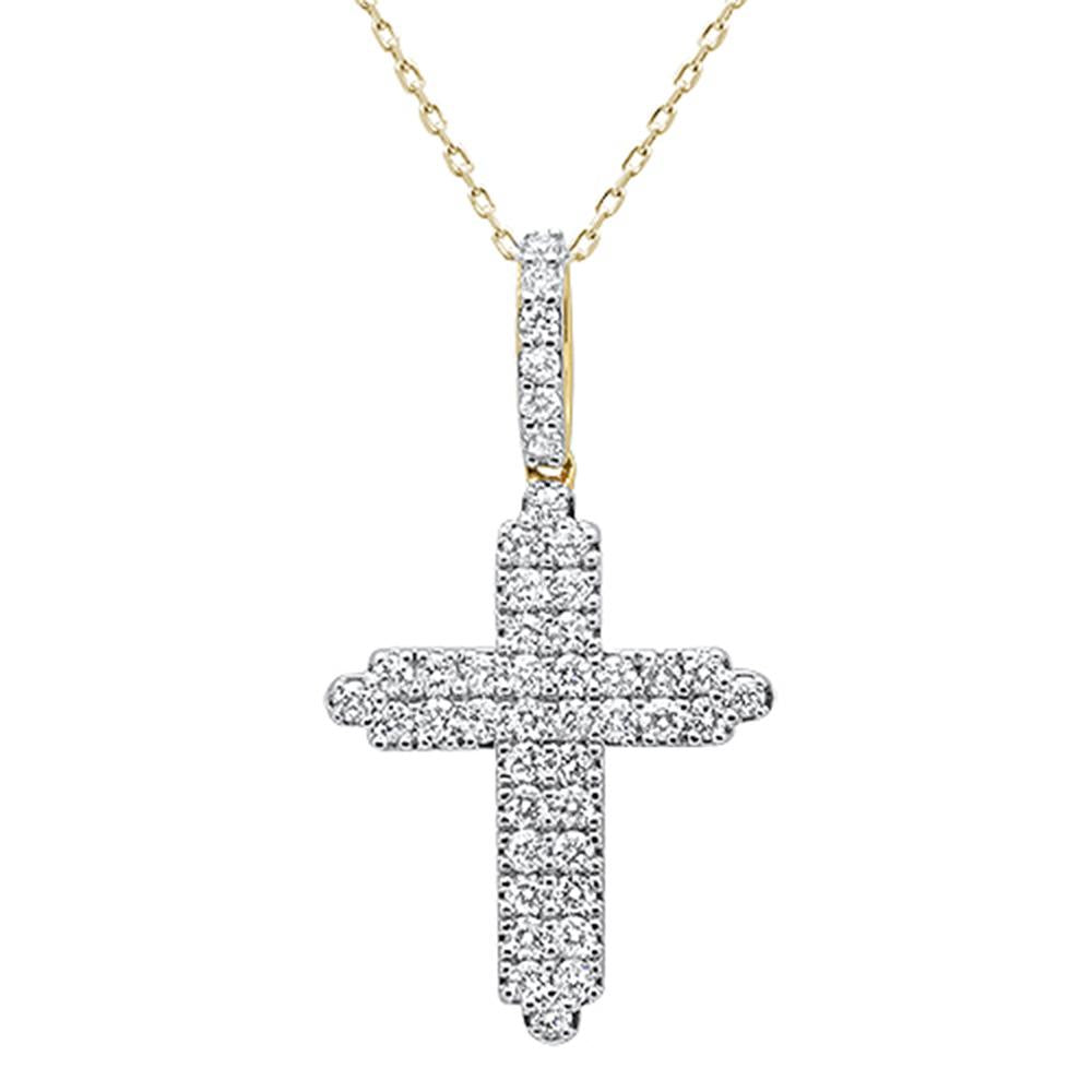 Muse Jewelry 1.10ct 14k Yellow Gold Diamond Micro Pave Cross Pendant Necklace 18"