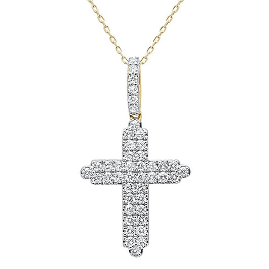 Muse Jewelry 1.10ct 14k Yellow Gold Diamond Micro Pave Cross Pendant Necklace 18"