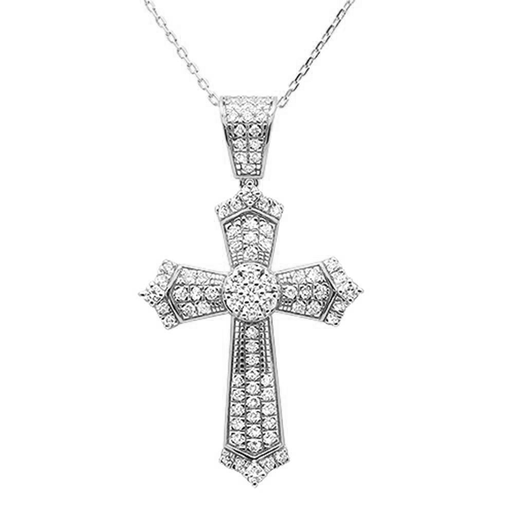 Muse Jewelry 1.00ct 14k White Gold Diamond Micro Pave Cross Pendant Necklace 18" Long