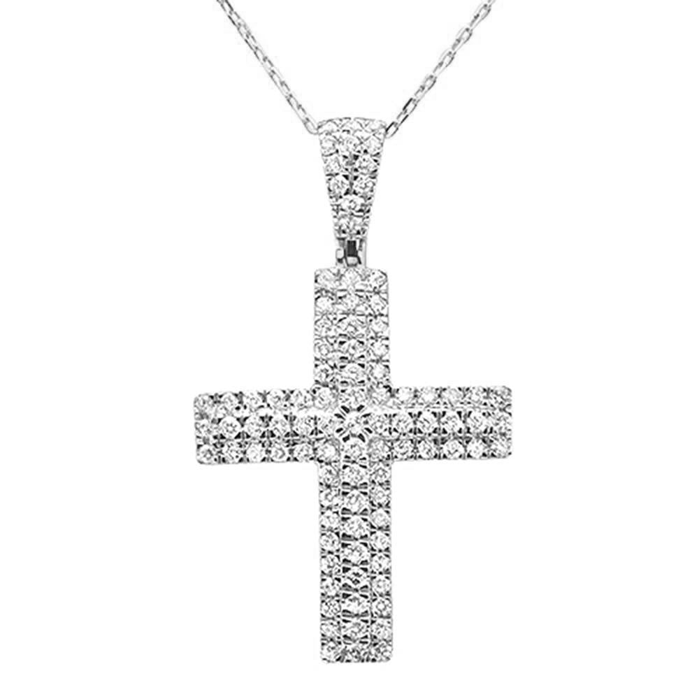 Muse Jewelry 1.00ct 10k White Gold Diamond Cross Iced Pendant Necklace 18"