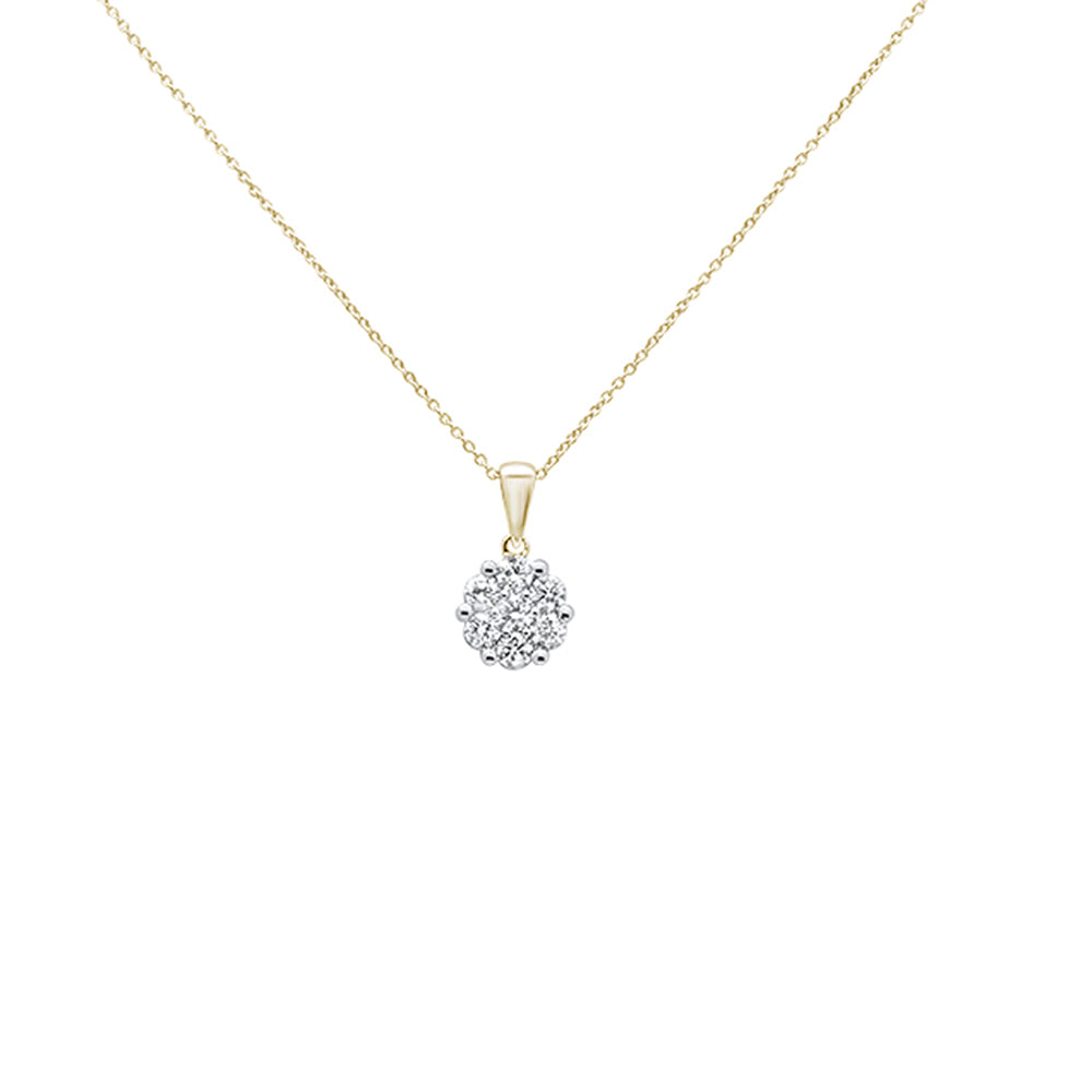 Muse Jewelry CLOSE.15cts 14k Yellow Gold Round Diamond Cluster Pendant Necklace 18" Long