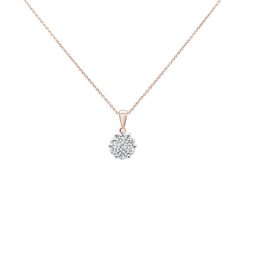 Muse Jewelry .15cts 14k Rose Gold Round Diamond Cluster Pendant Necklace 18" Long