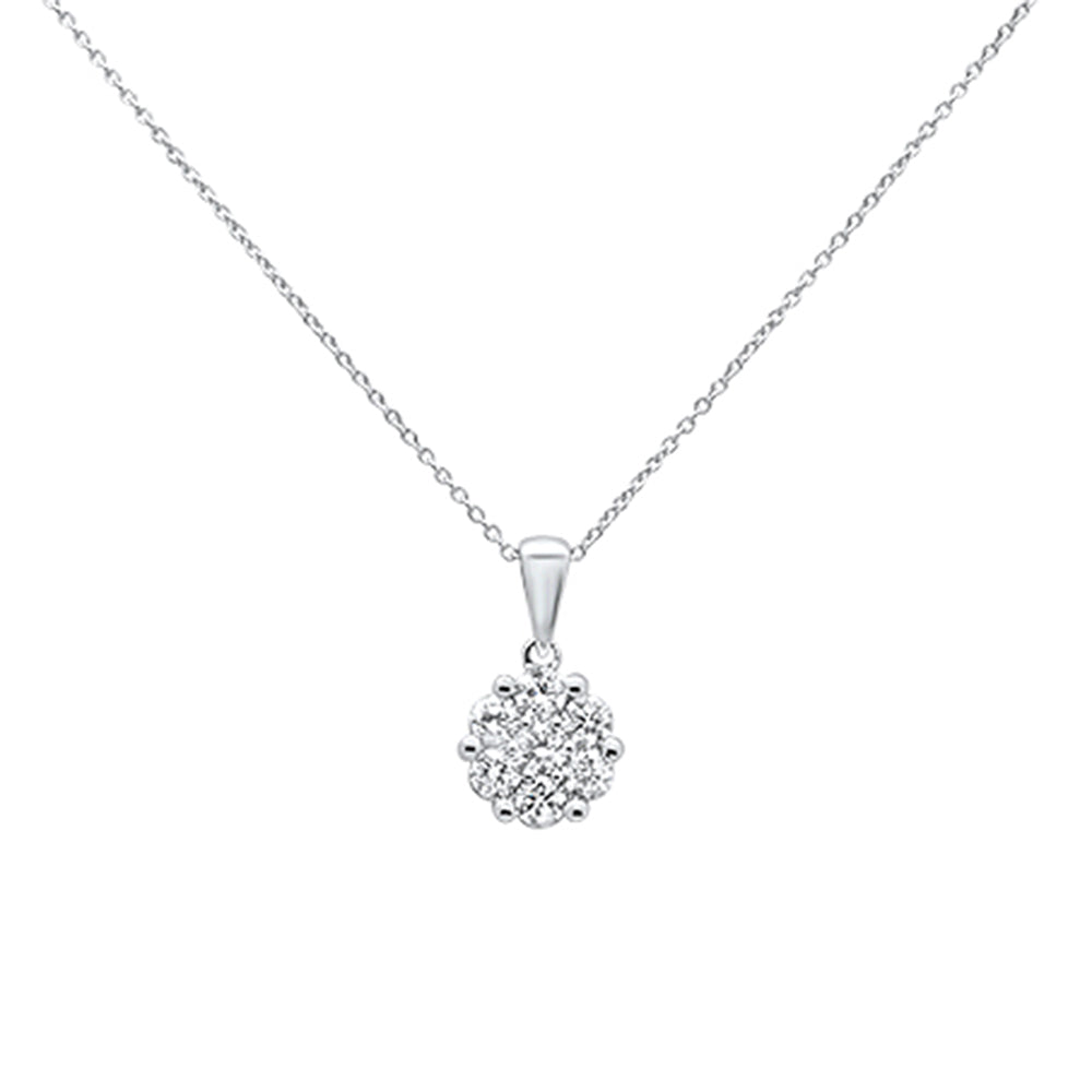 Muse Jewelry .56cts 14k White gold Round Diamond Cluster Pendant Necklace 18" Long