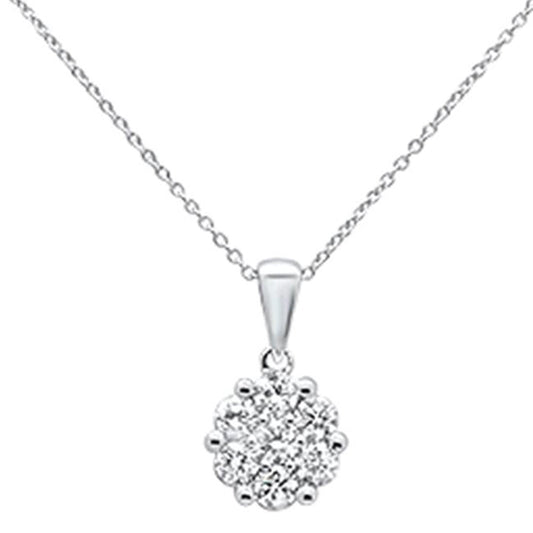 Muse Jewelry .76cts 14k White gold Round Diamond Cluster Pendant Necklace 18" Long