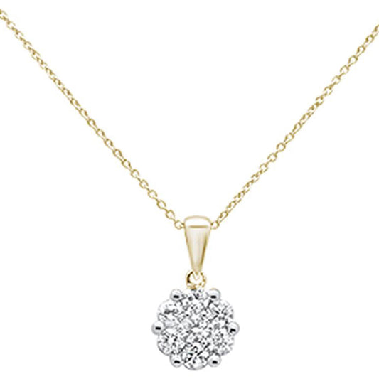 Muse Jewelry .76cts 14k Yellow Gold Round Diamond Cluster Pendant Necklace 18" Long