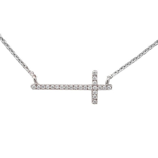 Muse Jewelry .06ct 10k White Gold Diamond Sideways Cross Trendy Pendant Necklace 18"