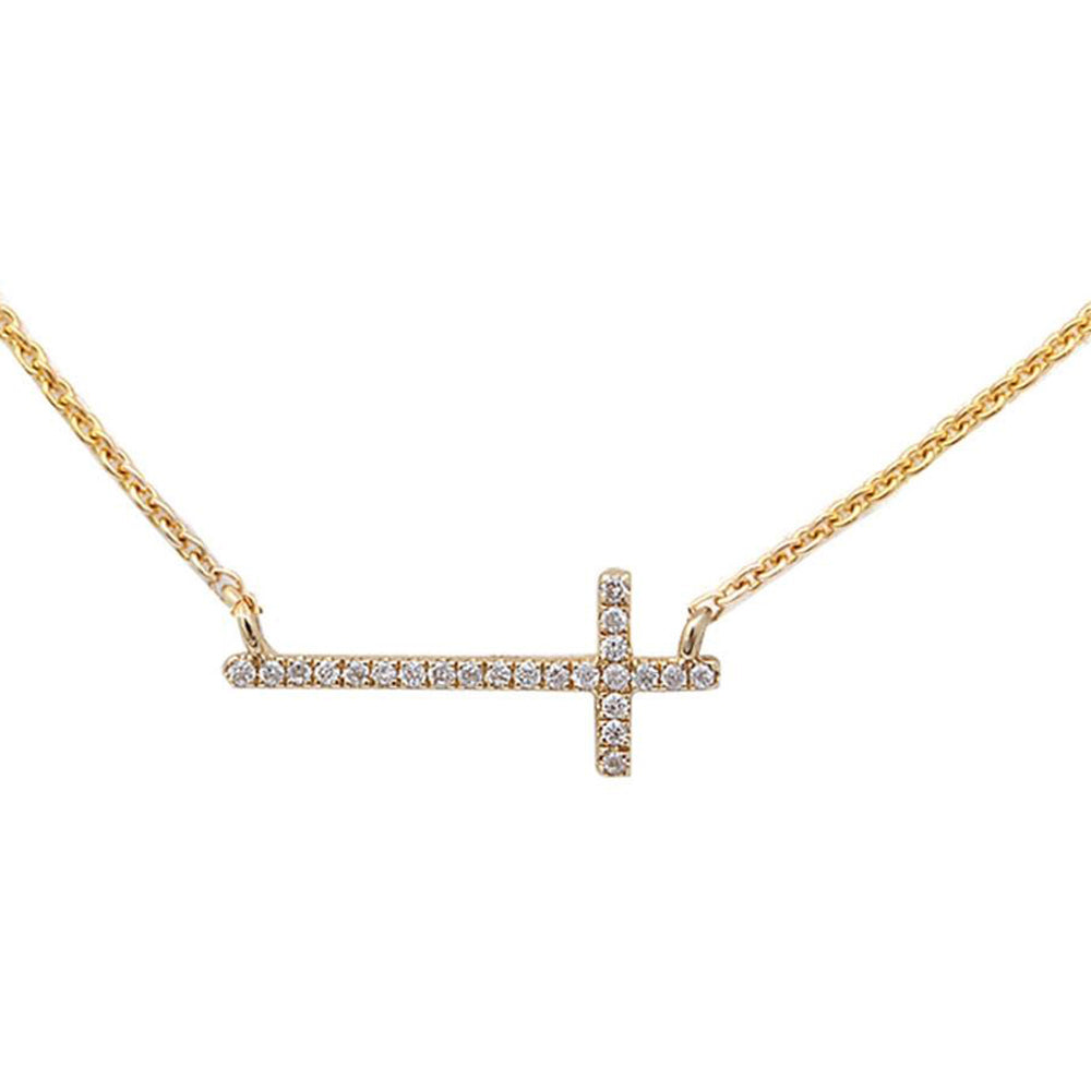 Muse Jewelry .06ct 10k Yellow Gold Diamond Sideways Cross Trendy Pendant Necklace 18"