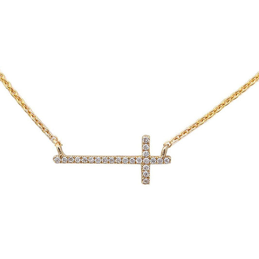 Muse Jewelry .06ct 10k Yellow Gold Diamond Sideways Cross Trendy Pendant Necklace 18"