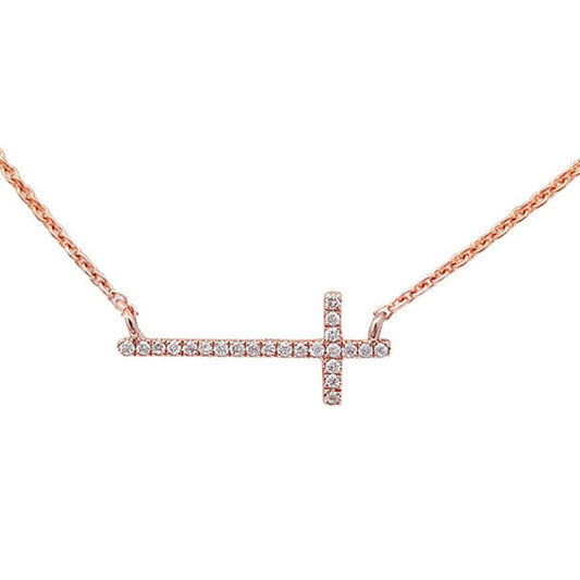 Muse Jewelry .06ct 10k Rose Gold Diamond Sideways Cross Trendy Pendant Necklace 18"