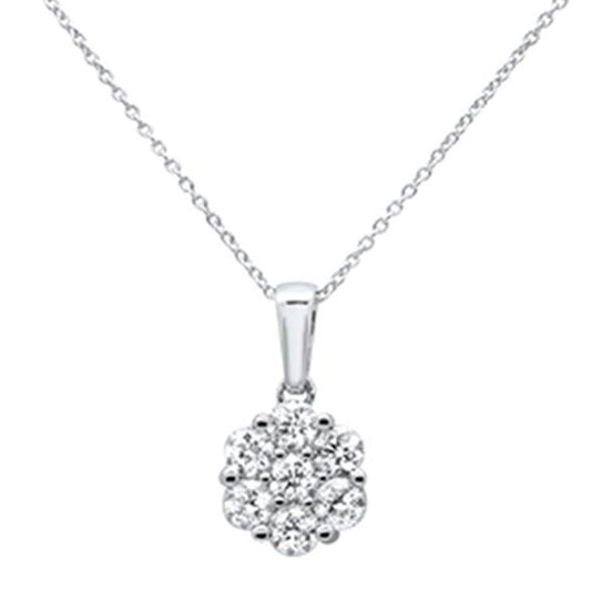 Muse Jewelry 1.05ct 14k White Gold Diamond Cluster Pendant Necklace 18" Long