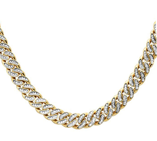 Muse Jewelry 4mm 1.61ct 14k Yellow Gold Diamond Round Cuban Necklace 18"