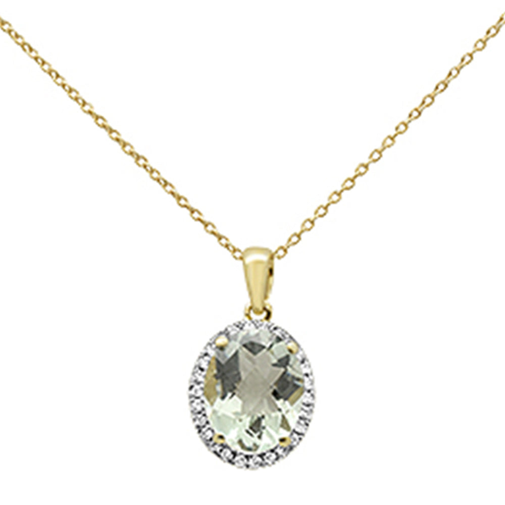 Muse Jewelry 2.59ct Oval Green Amethyst 10k Yellow Gold Diamond Pendant Necklace 18"