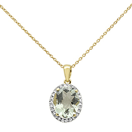 Muse Jewelry 2.59ct Oval Green Amethyst 10k Yellow Gold Diamond Pendant Necklace 18"