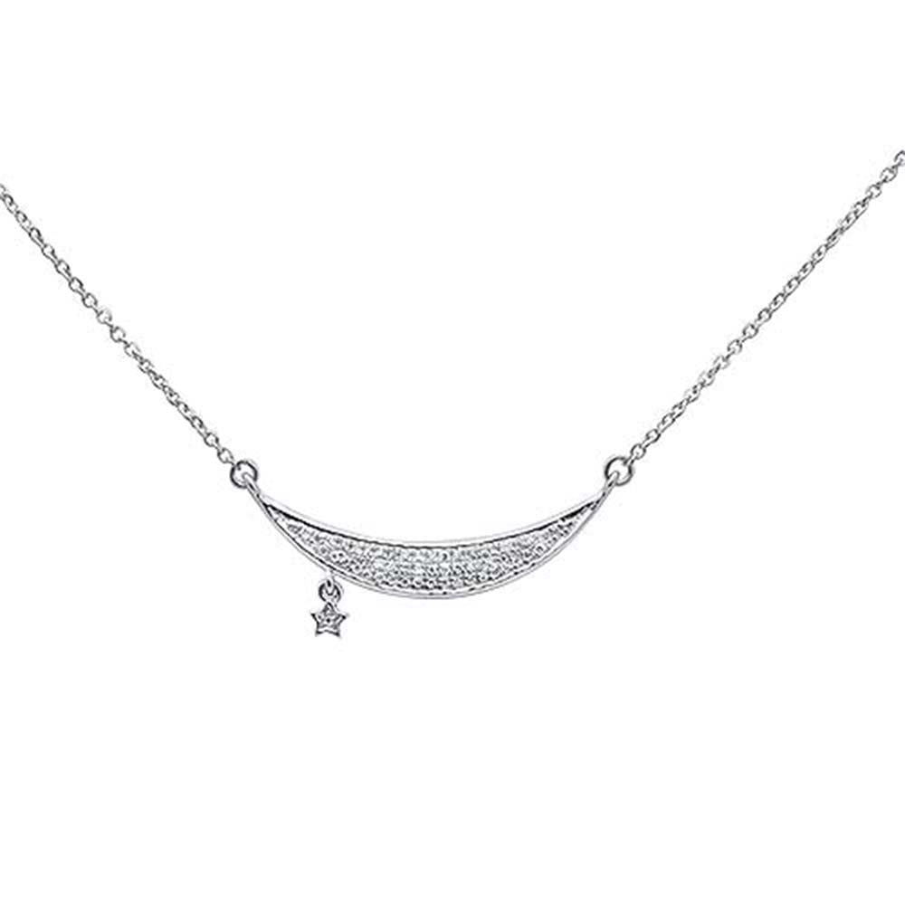 Muse Jewelry .10ct 14kt White Gold Moon & Star Trendy Diamond Pendant Necklace 16"+2"