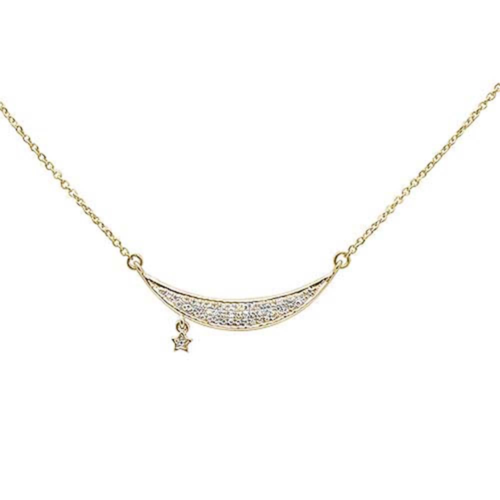 Muse Jewelry .09ct 14k Yellow Gold Moon & Star Trendy Diamond Pendant Necklace 16"+2"