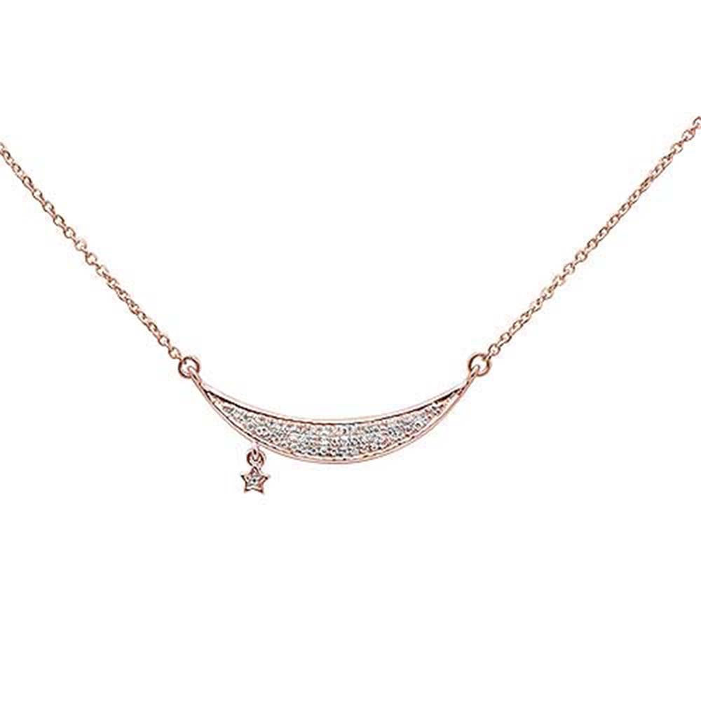 Muse Jewelry .10ct 14kt Rose Gold Diamond Moon & Star Trendy Pendant Necklace 16"+2" Ext