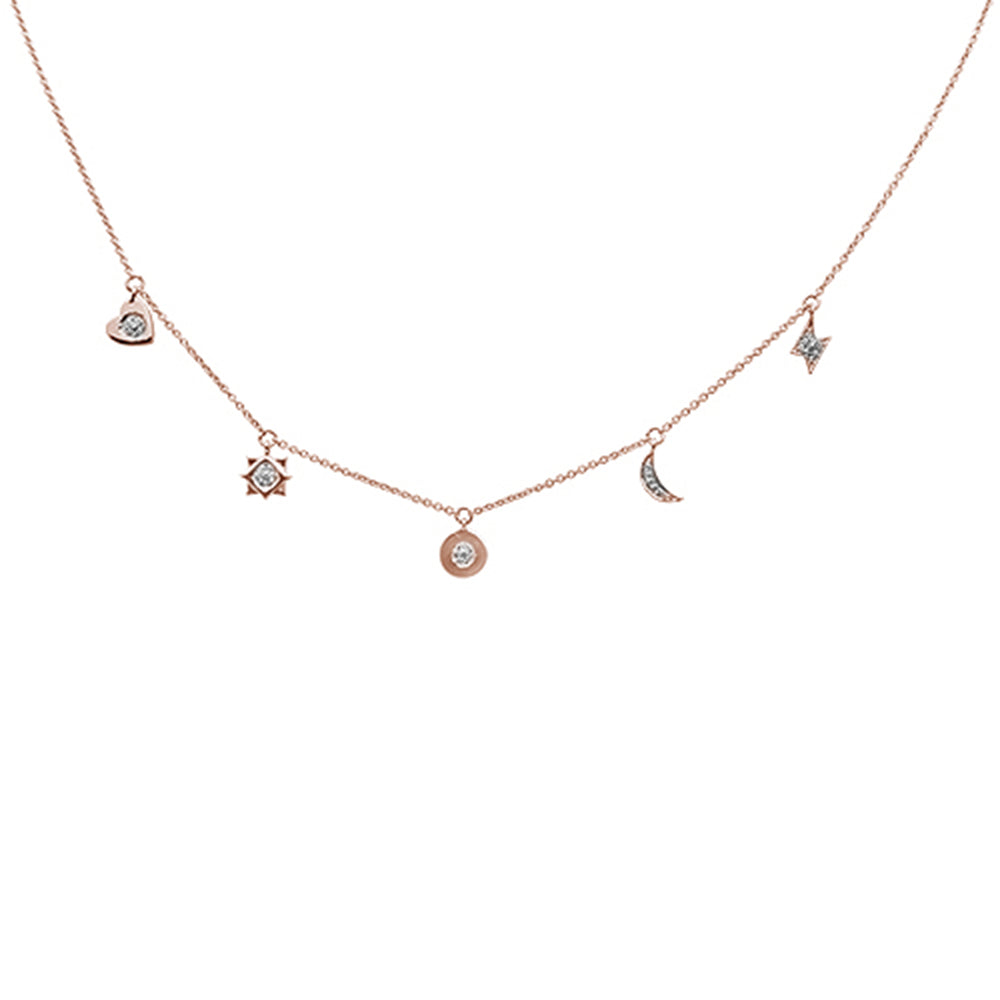 Muse Jewelry .08ct 14kt Rose Gold Diamond Moon Star Heart Charm Pendant Necklace 16"+2"