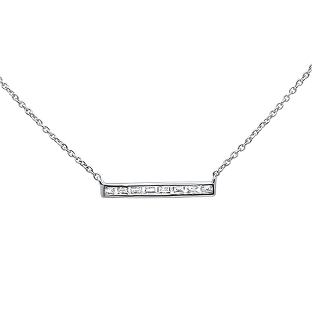 Muse Jewelry .20ct 14kt White Gold Baguette Diamond Trendy Bar Pendant Necklace 16"+2"