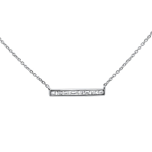 Muse Jewelry .20ct 14kt White Gold Baguette Diamond Trendy Bar Pendant Necklace 16"+2"