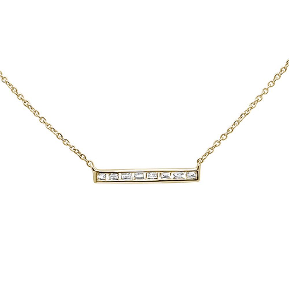 Muse Jewelry .18ct 14kt Yellow Gold Baguette Diamond Trendy Bar Pendant Necklace 16"+2"