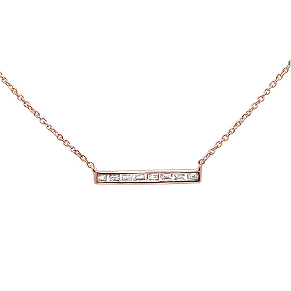 Muse Jewelry .18ct 14kt Rose Gold Baguette Diamond Trendy Bar Pendant Necklace 16"+2"